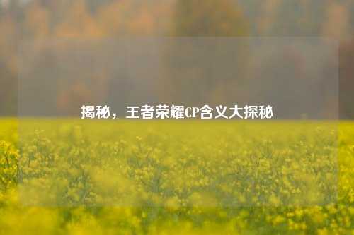 揭秘，王者荣耀CP含义大探秘